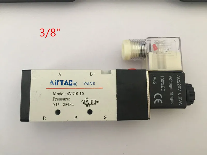 

3/8" NPT Airtac Type 4V310-10 2pos 5port dc 12v 24v ac 110v 220v 4V310-10-DC24V 3/8 NPT,US Canada Market