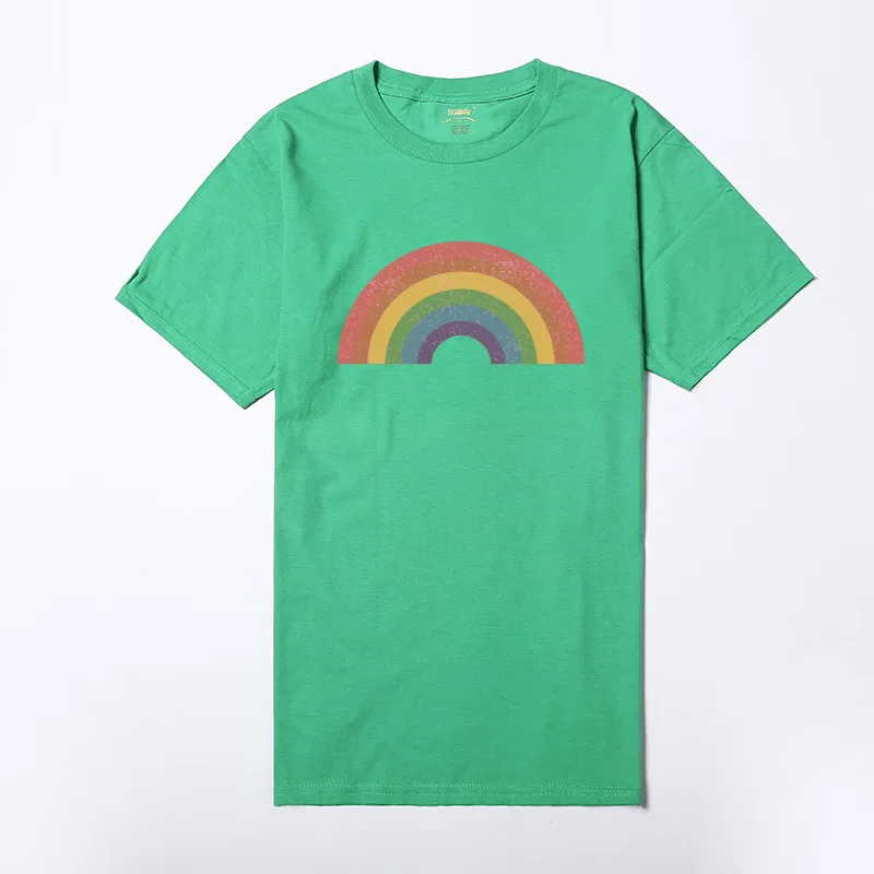 

2018 Vogue Women Girl's Rainbow Printed Tshirts Summer Short Sleeved Harajuku Cotton Quality Tops Oversize Tumblr T shirt Women