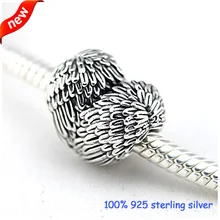 Подходит Pandora Браслеты перья ангелов серебряные бусины стерлингового серебра 925 Подвески DIY женские ювелирные изделия оптом 09257