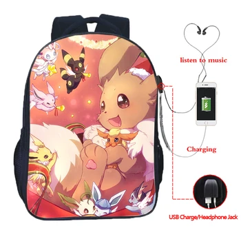

Pokemon GO USB Charge School Bag Pikachu Students Boys Girls School Bag Eevee USB Charging backpack Fashion Gengar Backpack