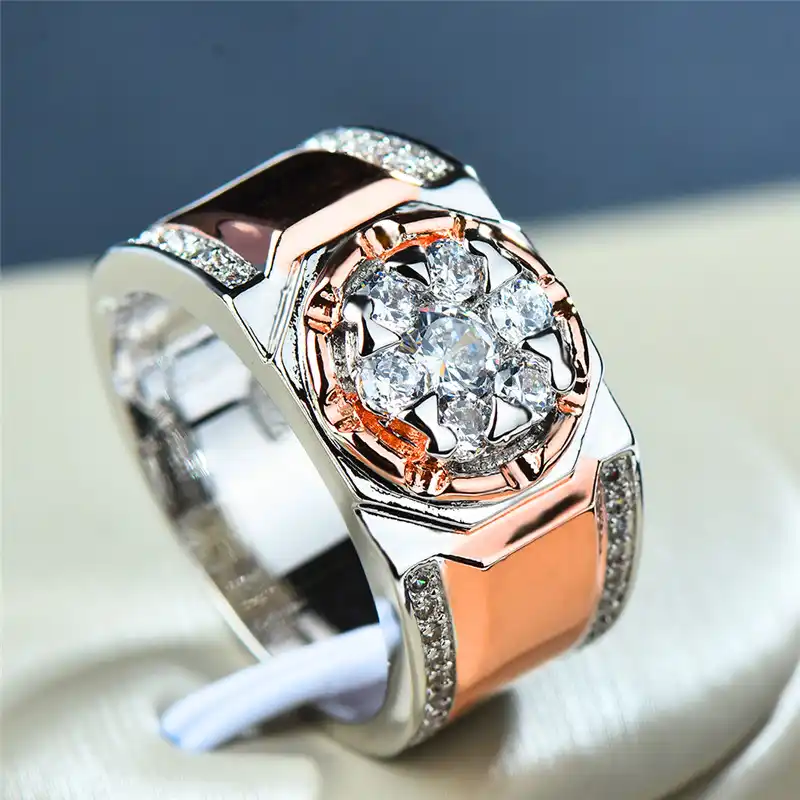 Luxury Male Female Big Zircon Stone Ring Fashion Silver Color Rose