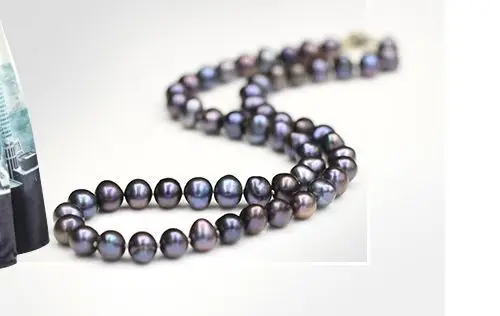 

stunning 9-10mm Tahitian peacock blue red multicolor pearl necklace 925s