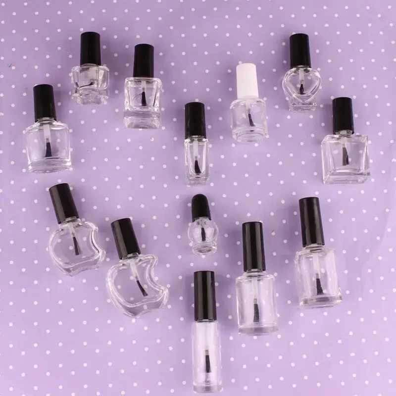 

20pcs 3ml 5ml 8ml 10ml 15ml Empty Clear Glass Nail Polish Bottle With Lid Brush Paint Glue Container Nail art Vials Round Square
