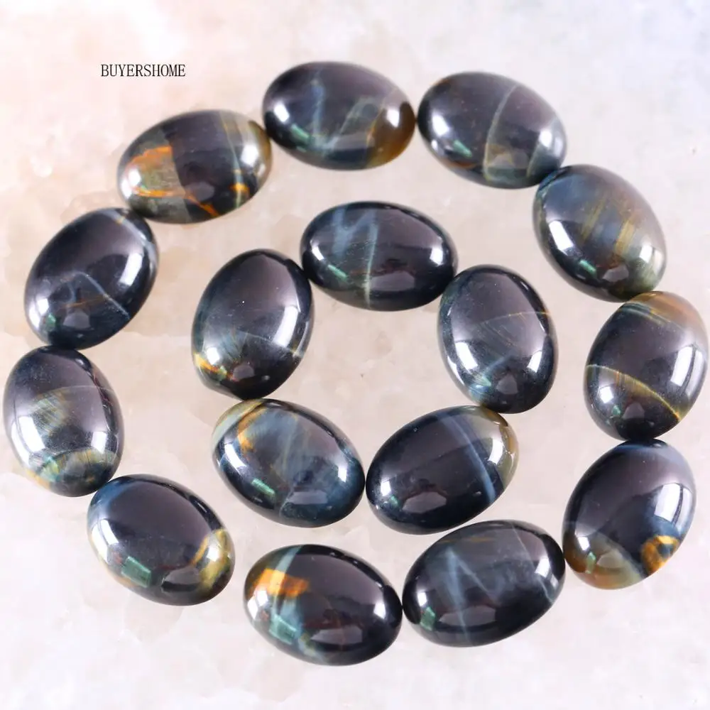 

10Pcs 13x18MM Natural Stone Blue Tiger's Eye No Drilled Hole Oval Cabochon CAB Bead For DIY Jewelry Making Ring K1582