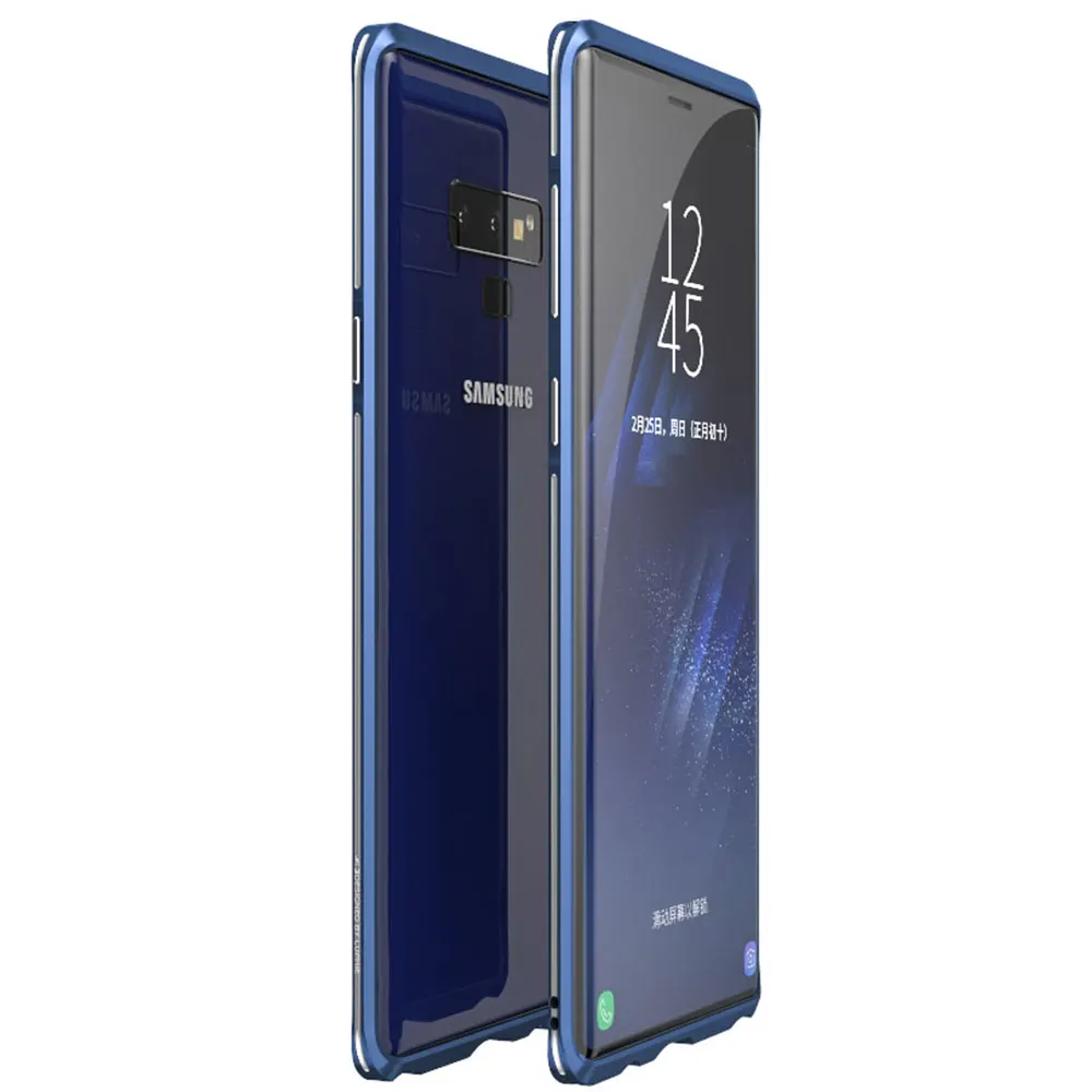 Изогнутый металлический бампер Luphie для samsung Galaxy Note 9 чехол Note 8 для iphone X Xs Max Xr 8 7 Plus Ультратонкий алюминиевый корпус - Цвет: Blue Silver