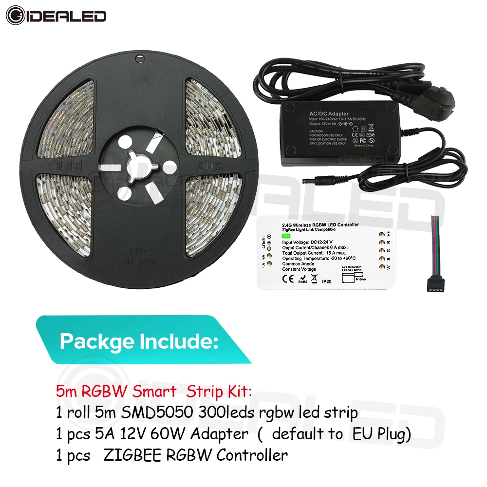 

Home Smart ZIGBEE 5M 300 LEDs RGBW Strip and ZIGBEE Led controller zll light link for Echo Alexa plus Voice control a set