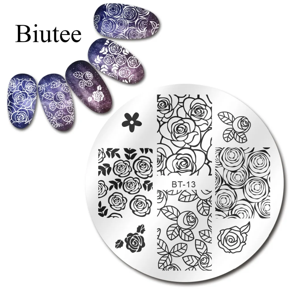 

Biutee Rose Pattern Flower Theme Nail Art Stamp Template Image Plate Round Stamping PLates Biutee BT13