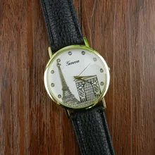 Hot Sale Wristwatch Bangle Bracelet Women Eiffel Tower Printing Pattern Weaved Leather Quartz Dial Watch Woman Free Shipping