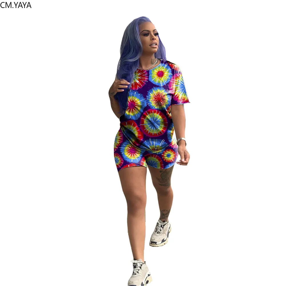 

2019 women summer fashion tie dye black hole print & shorts suit fashion sporty two piece set tracksuit casual outfit GLWJ5039