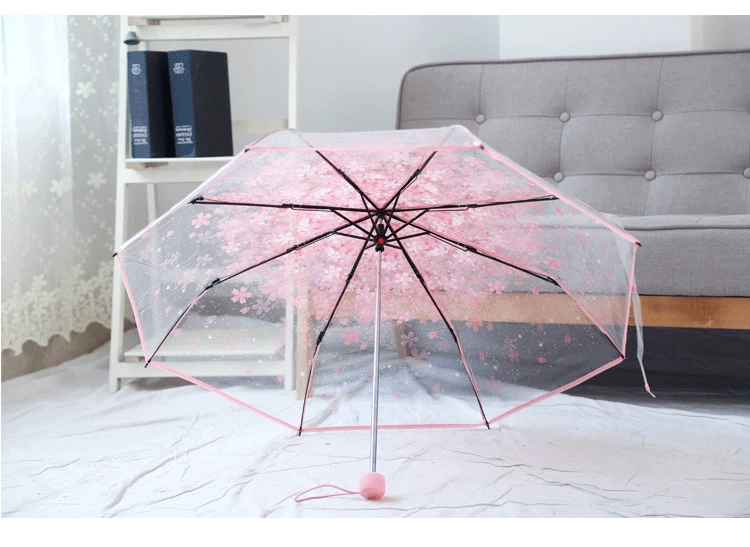 3 складных прозрачных женских зонтов вне дождя шестерни цветы Прозрачный женский Девушки Зонтик TS039