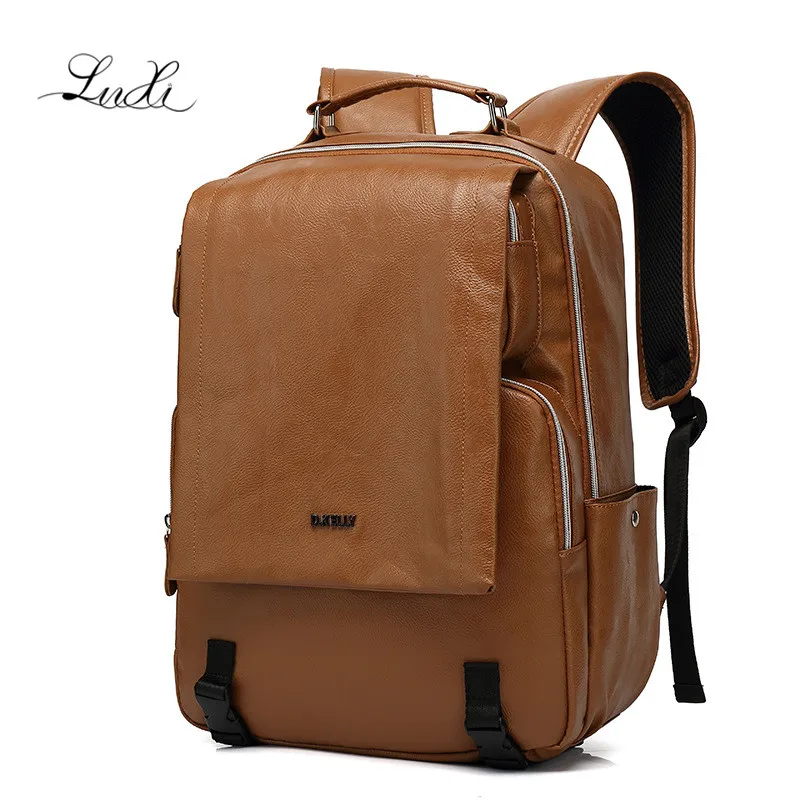 

Vintage Design Male Geniune Leather Backpack Fashion Men Waterproof PU Leather Shoulders Bag Man Large Capacity Laptop Mochila