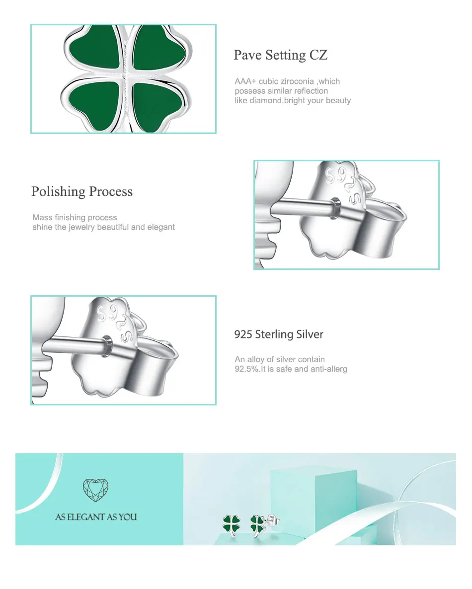 ELESHE, зеленые эмалированные серьги с четырехлистным клевером ...