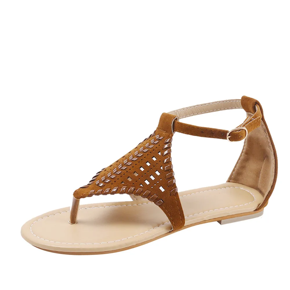 

Summer Sandals For Woman Hollow Woven Rome Flats Shoes Buckle Strap Beach Casual Shoe For Women Fashion Footwear