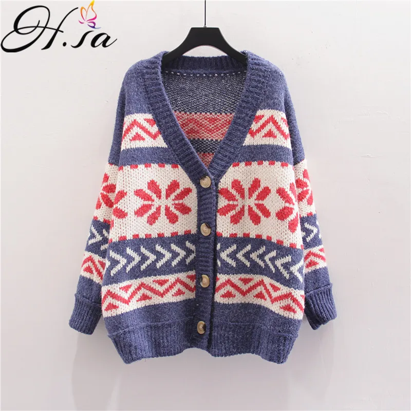 

H.SA 2018 Women Casual Sweater and Cardigans Long Sleeve Retro Ponchoes Knitted Cardigans Button Outerwear New jumper Sueter