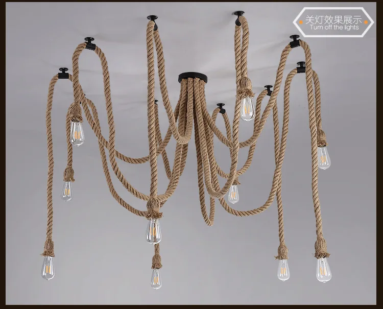 Винтажная люстра в скандинавском стиле с пеньковой веревкой, античный классический регулируемый Diy светильник-паук, потолочный светильник в стиле ретро, лампа Эдисона, Подвесная лампа для дома