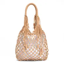 Женская сумка с кисточками, новинка, тканая сумка с полой сеткой, Мори, соломенная сумка, праздничная, хлопковая, сетчатая, пляжная сумка с подкладкой