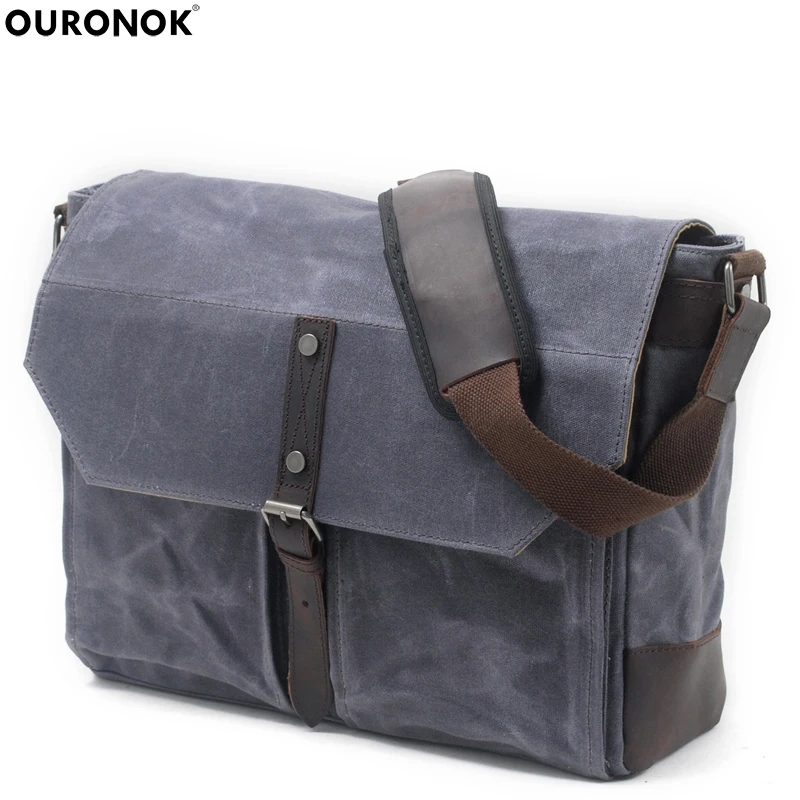 

OURONOK Unisex Shoulder Bags Canvas Men's Crossbody Bag Casual Messenger Bags Handbag Travel Bag Vintage Male Briefcase