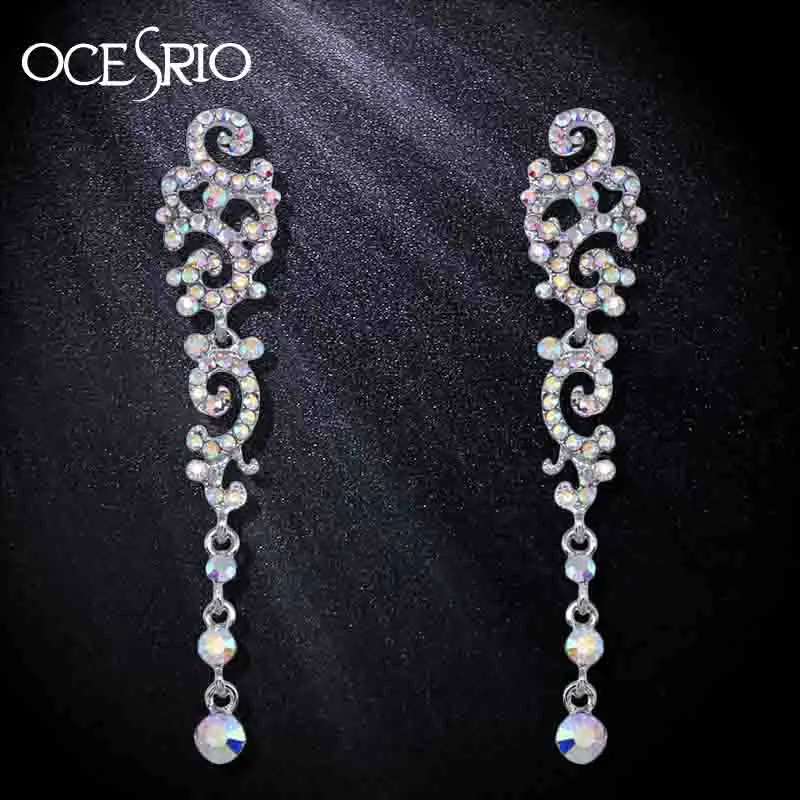 New Fashion White Long Crystal Earrings for Women Rhinestones Super