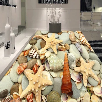 

Custom 3D PVC Floor Mural Wallpaper Shells Starfish Bathroom Floor Sticker Wear Non-slip Waterproof Self-adhesive Wallpaper Roll