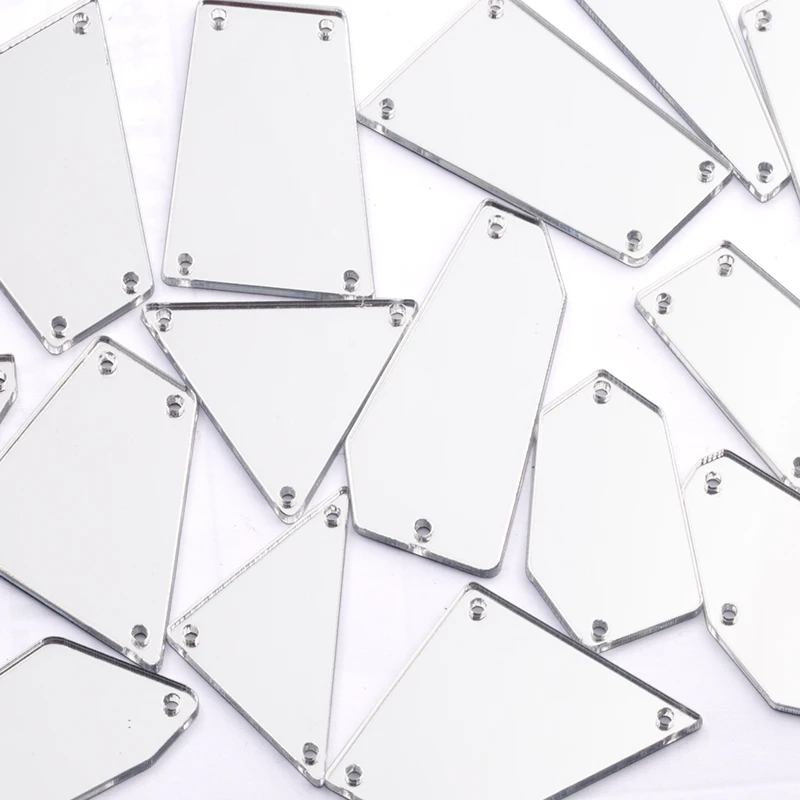  QIAO Many Shapes Popular Acrylic Mirror Sew on rhinestones with holes flat back Shiny Sew-on Stone  - 32857148964
