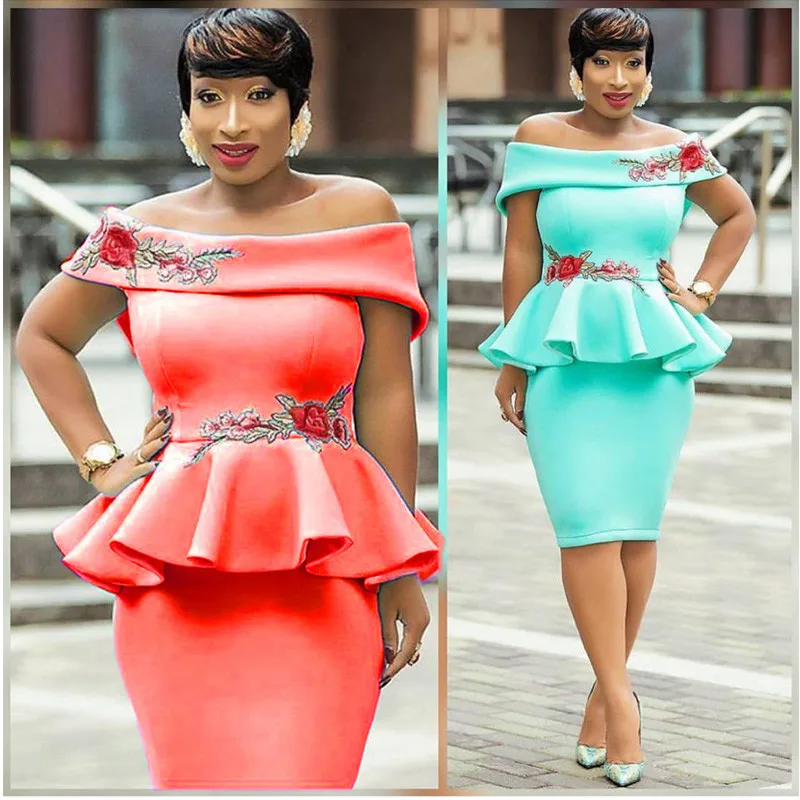 

Autumn Off the Shoulder Peplum Midi Dress Embroidery Floral Slash Neck Elegant Bodycon Christmas Evening Party Dresses for Women