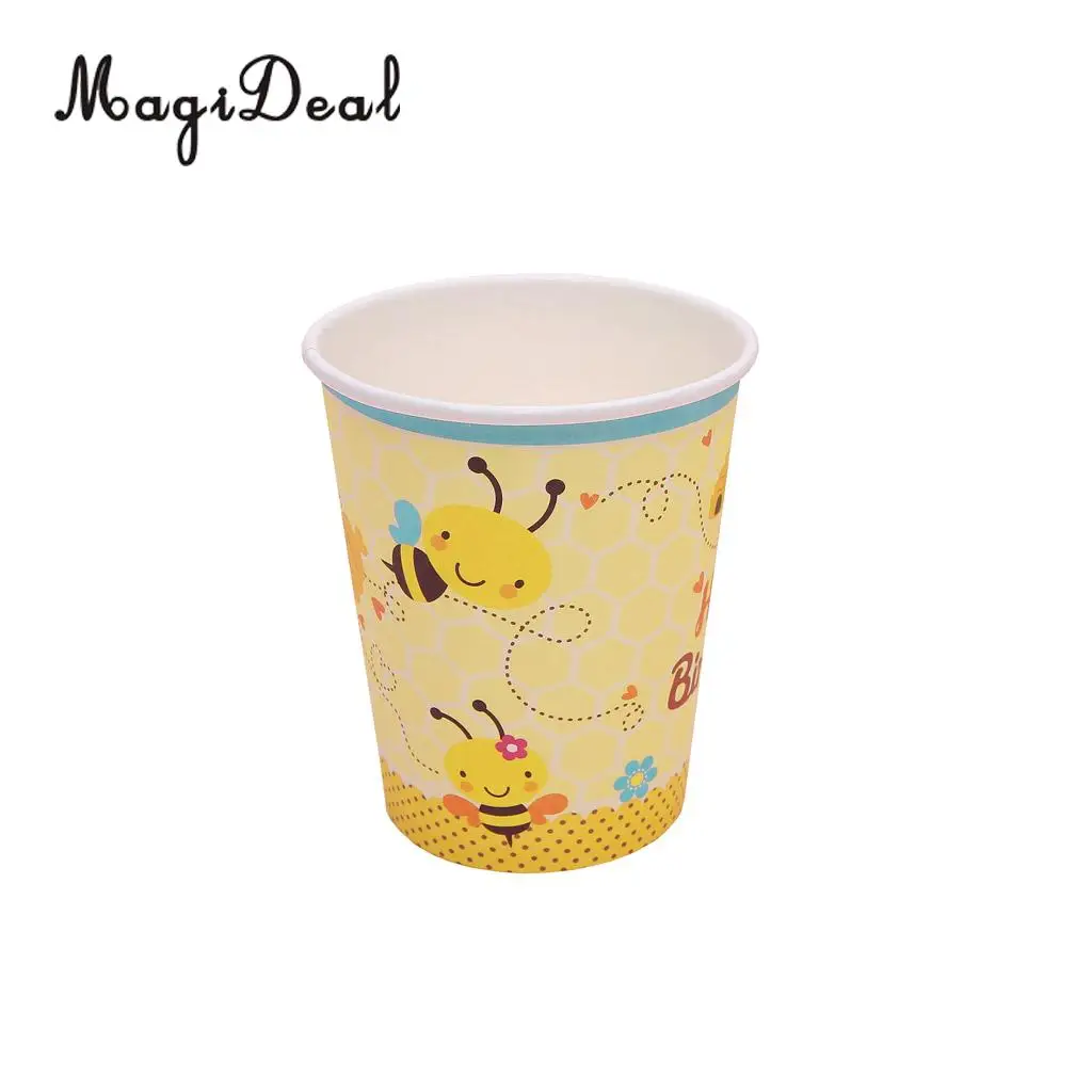 MagiDeal Portable 10Pcs Cute Bee Paper Disposable Cups Birthday Party Tableware for Baby Shower Graduation Bouquet Decoration
