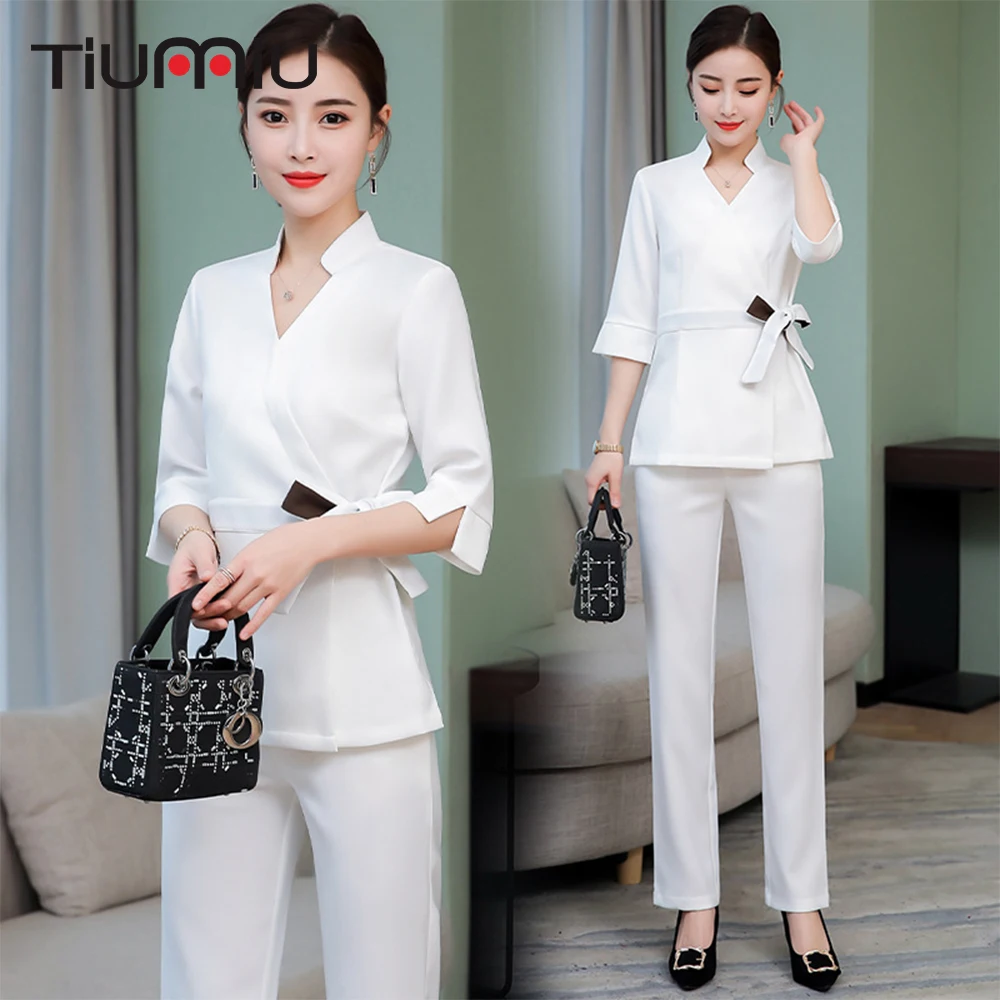 

Beautician Beauty Salon Uniform Short Sleeve Summer Medical Uniform Hospital Doctor Nurse Lady Female Workwear SPA Overalls