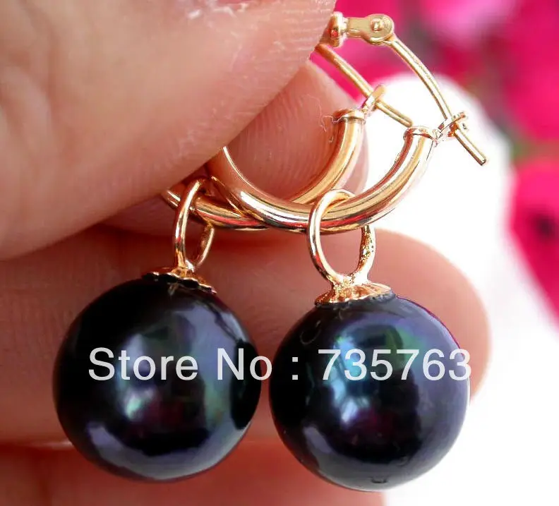 

xiuli 00134 WOW AAA Tahitian black round freshwater pearl earring