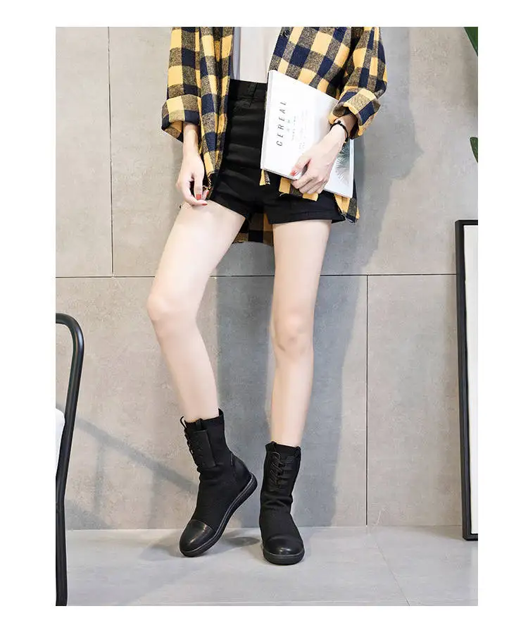 2018 Autumn And Winter Boots Women's Leather Increased Thick Bottom Elastic Boots Med-HeelFashion Winter Ankle Boots WomenM8D156 (15)