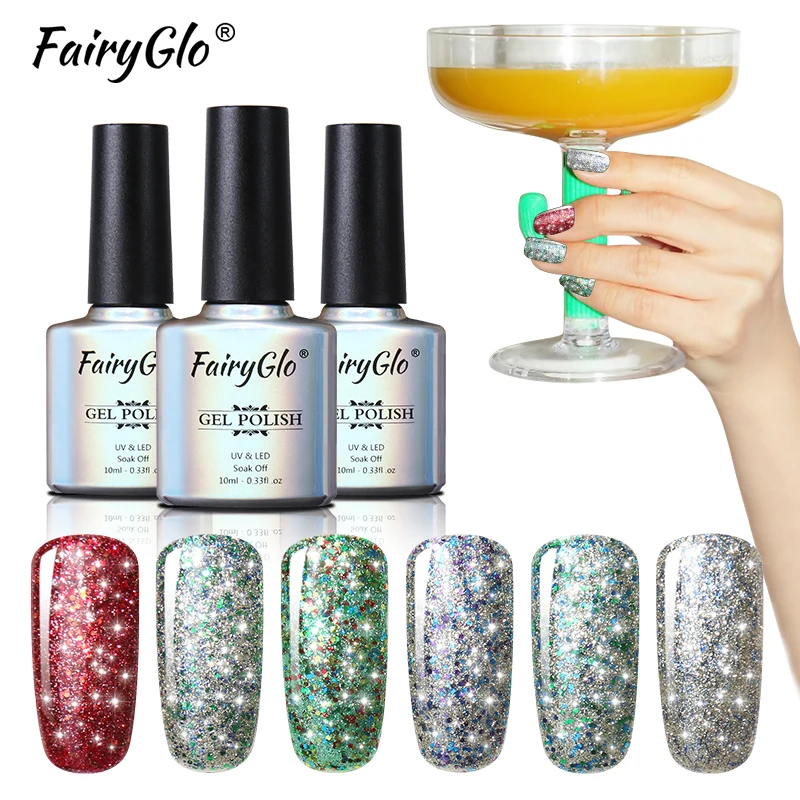 Гель лак для ногтей FairyGlo 10 мл Звездный супер блестящий отмачиваемый УФ светодиод