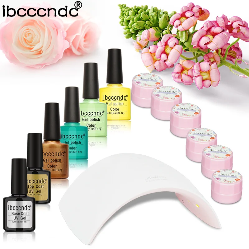 

Manicure Nail Art Set 24W UV Lamp + 6 Color 3ml Dried Flowers Gel Nail Polish + 4 Color 10ml Nail Polish Base and Top Coat