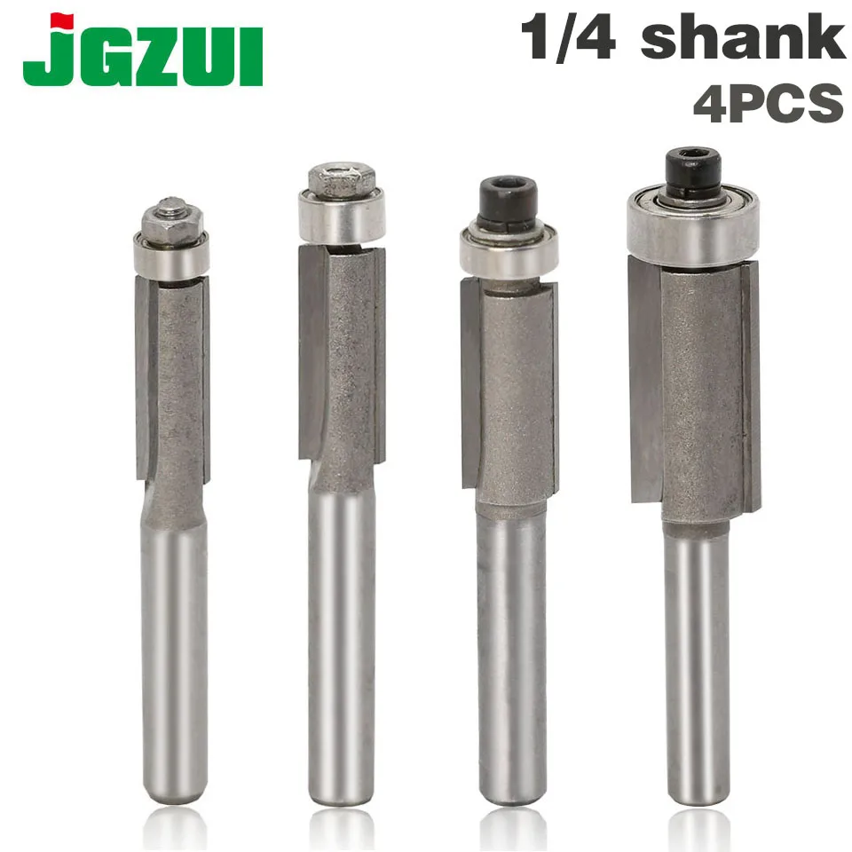 4pcs 1/4" Shank Flush Trim Router Bits for wood Trimming Cutters with