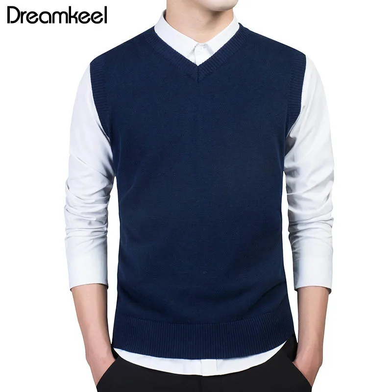 

Pullover Sweater Brand Clothing Men Autumn V Neck Slim Vest Sweaters Sleeveless Men's Warm Sweater Cotton Casual Y1