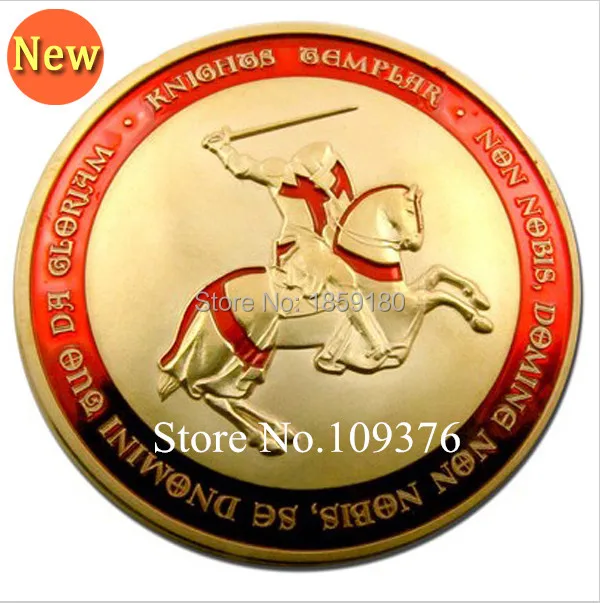 

1Pcs/Lot Free Shipping Freemasons Templars Knights red Cross Color Glazed gold Clad Knight Templar Coin