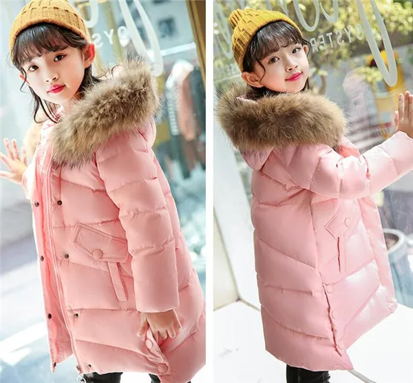 Rlyaeiz/зимние куртки для девочек 2018 Модное теплое пальто на белом утином пуху парка