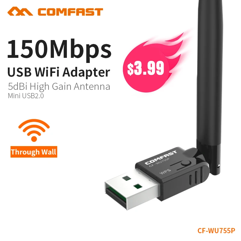 COMFAST WiFi адаптер беспроводной сетевой карты ПК USB Wi Fi приемник 2 0 150 Мбит/с 802 11 b/g/n LAN