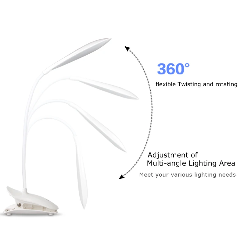  3W 14 pcs LED Eye Protect Clamp Clip Light Table Lamp Stepless Dimmable Bendable USB Powered Touch  - 32725511350