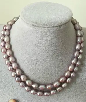 

Beautiful 2rows 9-10mm baroque purple pearl necklace 18-19inch