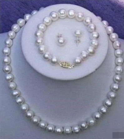 

Fast shipping + 07571 Real White Cultured Pearl Necklace Bracelet Earring Set (A0516)