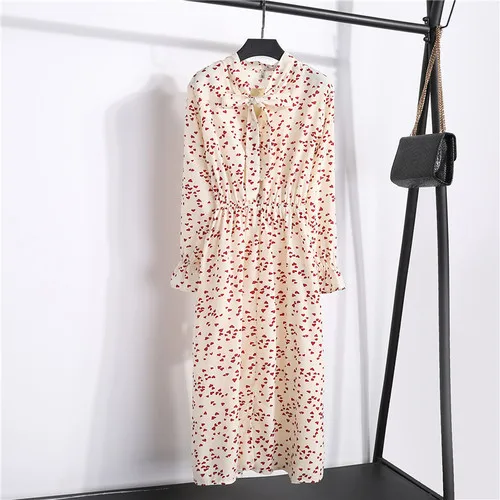 HXJJP весенне-осеннее шифоновый эластичный пояс ретро платье слово женское с длинным рукавом платье с принтом, в клетку тонкий Feminino12color - Цвет: 10