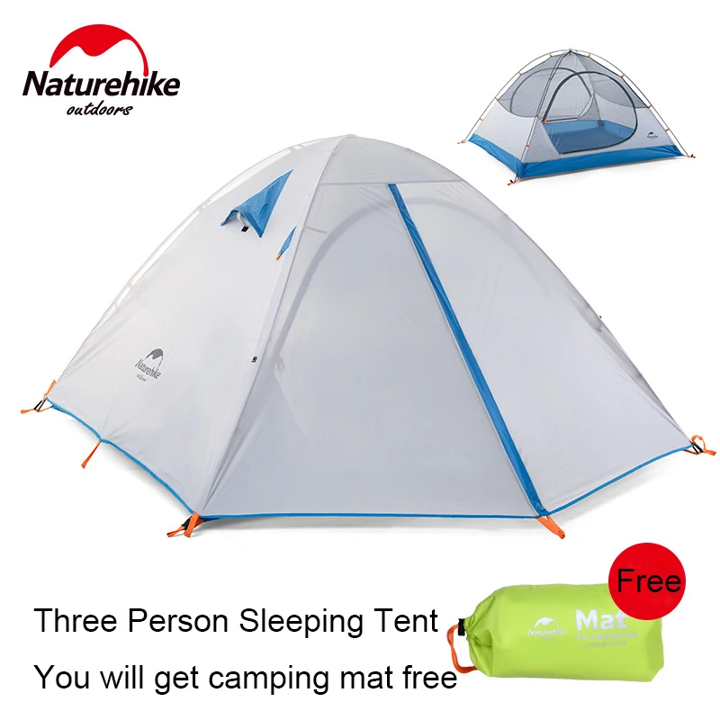 Naturehike Outdoor Double Door 2-3 Person Camping Tent Waterproof One Bedroom Beach Tent Double Layer Camping Tent 2.3kg 2 Color