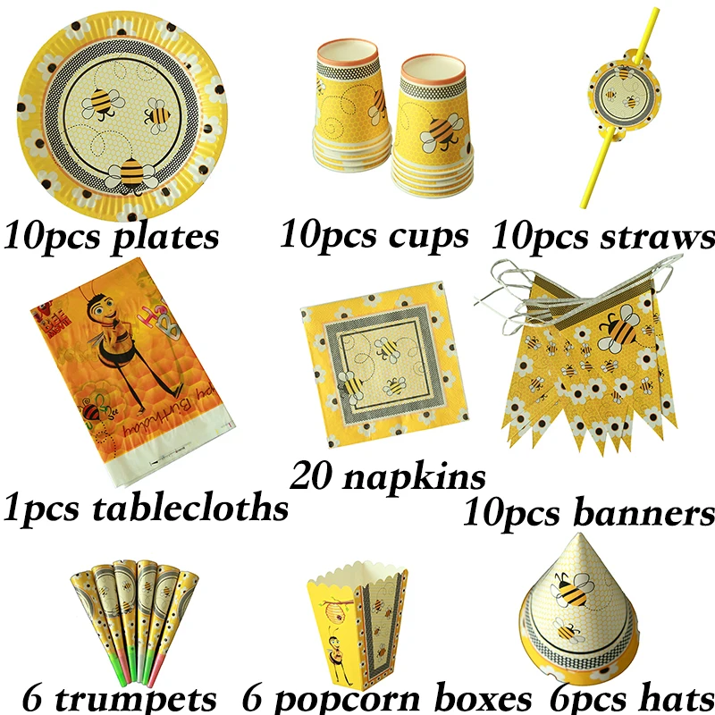 Бабочка пчела тематическая вечеринка на день рождения украшения детский душ вечерние поставки пчелы кинематографическая тематика одноразовые тарелки салфетки для стаканчиков баннеры