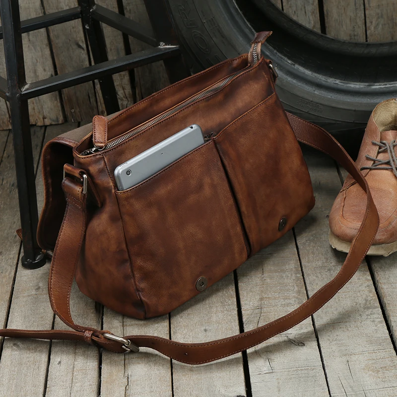 Crossbody Bags Vintage Genuine Leather Messenger Bag men Leather Shoulder Bag Men Crossbody male Fashion Casual Sling Leisure Bags Brown