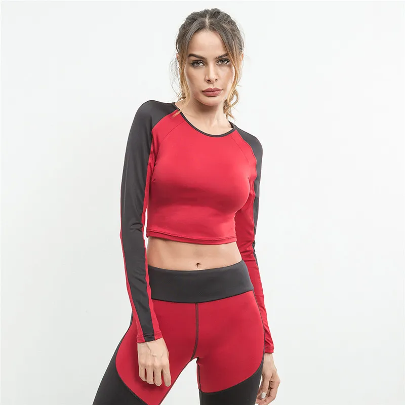Autumn Spring Cut Out Women Ribbed Cropped Tee O Neck Full Sleeve Waist Hollow Solid Red T Shirt Tops | Спорт и развлечения