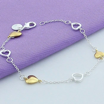 

High Quality 925 Silver Jewelry Heart Charm Bracelet For Women Girl Silver Gold Color Chian Bracelet