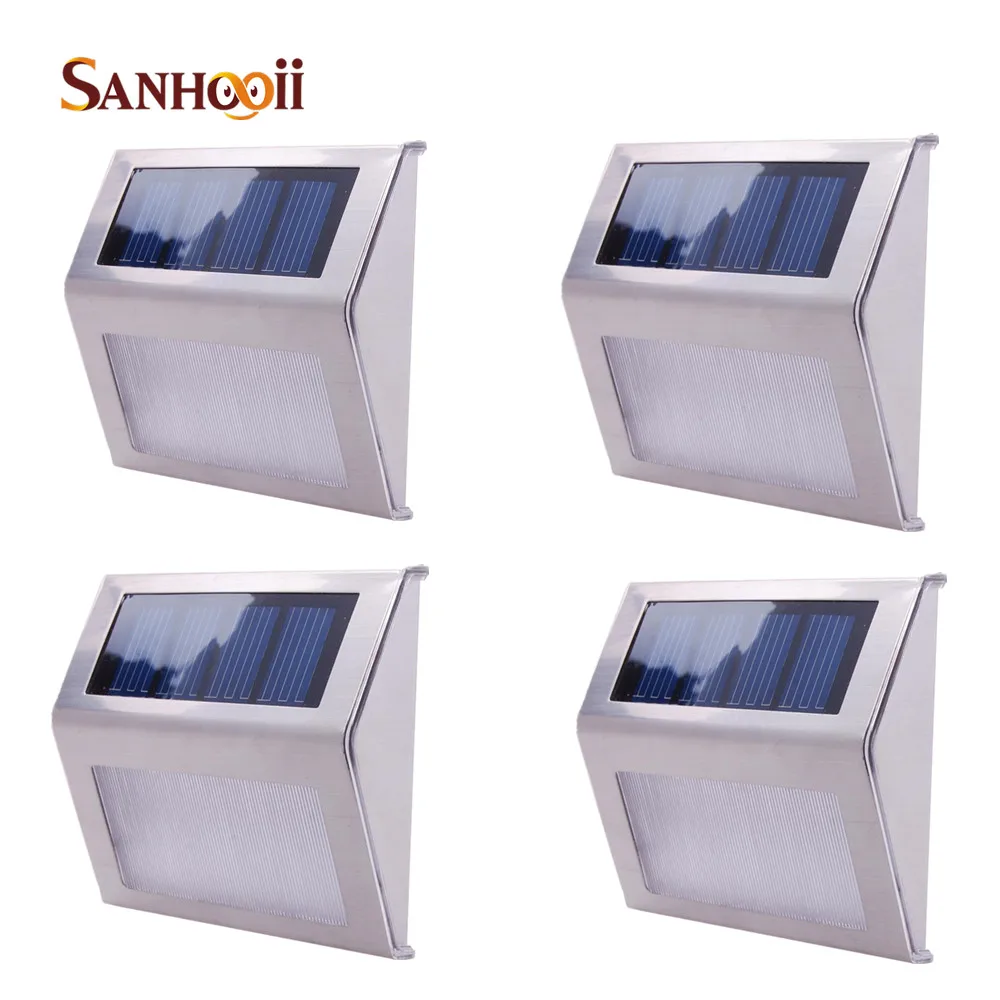 4pcs outdoor solar power 2 led light staircase way wall led lighting stairs steps