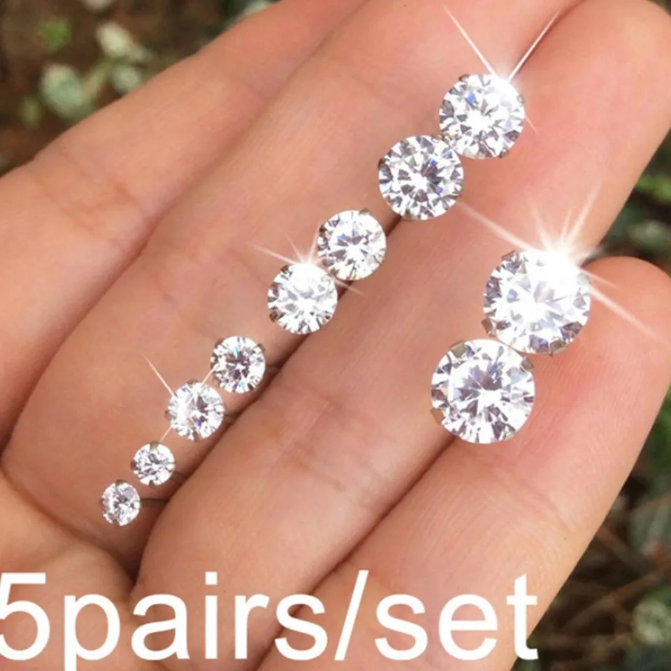 

Fashion Cubic Zirconia Stud Earrings Set for Women 2019 Simple 9 Color Round Earring Minimalist Jewelry Party Gifts 5 pairs/set