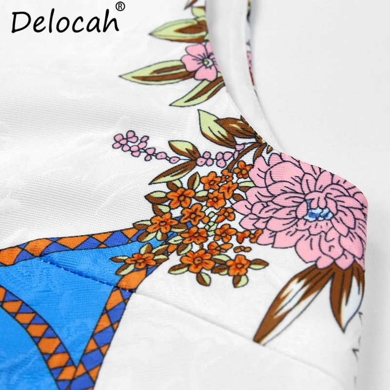 Delocah New 2019 Women Spring Summer Vintage Dress Runway Fashion Designer Crystal Beading Floral Printed Elegant Vacation Dress