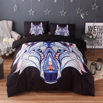 

FUYA 3 Pieces 3D Wolf Black Bedding Set Bohemia King Duvet Cover with Pillow Case Colorful Printed Bed Set Cover