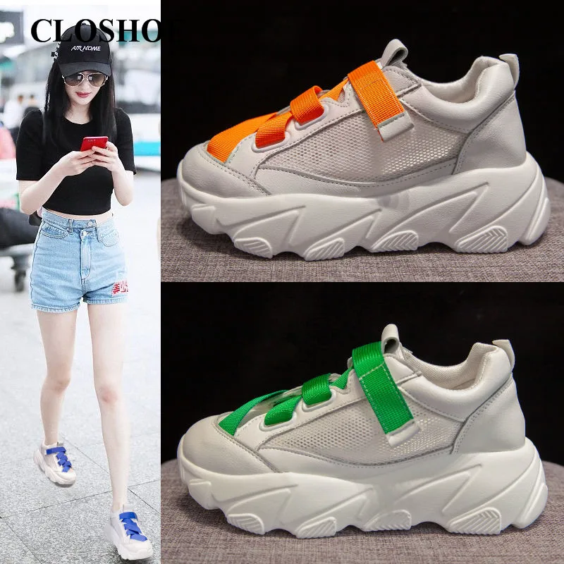 

CLOSHOE Sneaker of Net Face Student Joker Thick Bottom Recreational Shoe Small White Shoe Female Shoes Air mesh